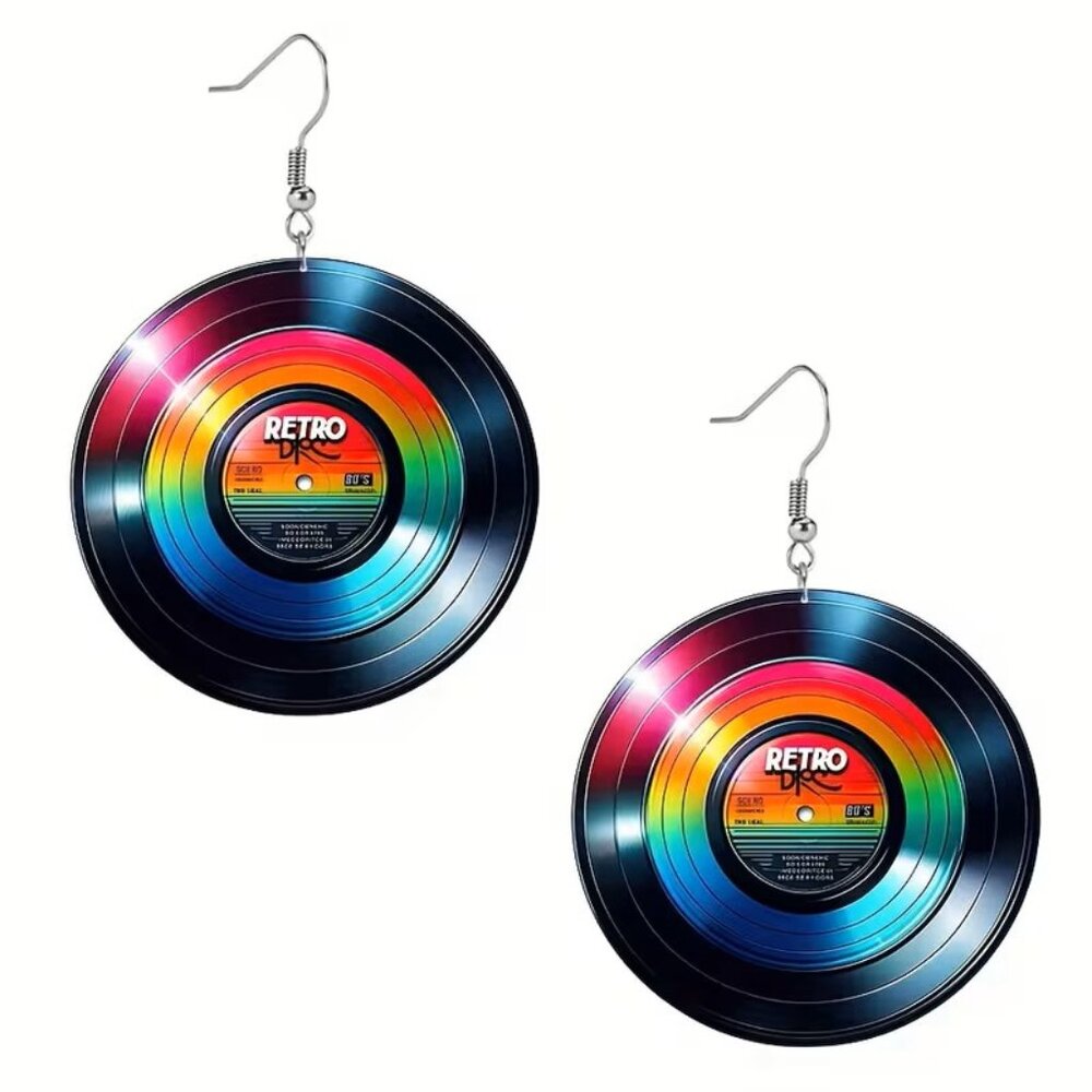 2D flat Acrylic Old School Vinyl Record Earrings Z101